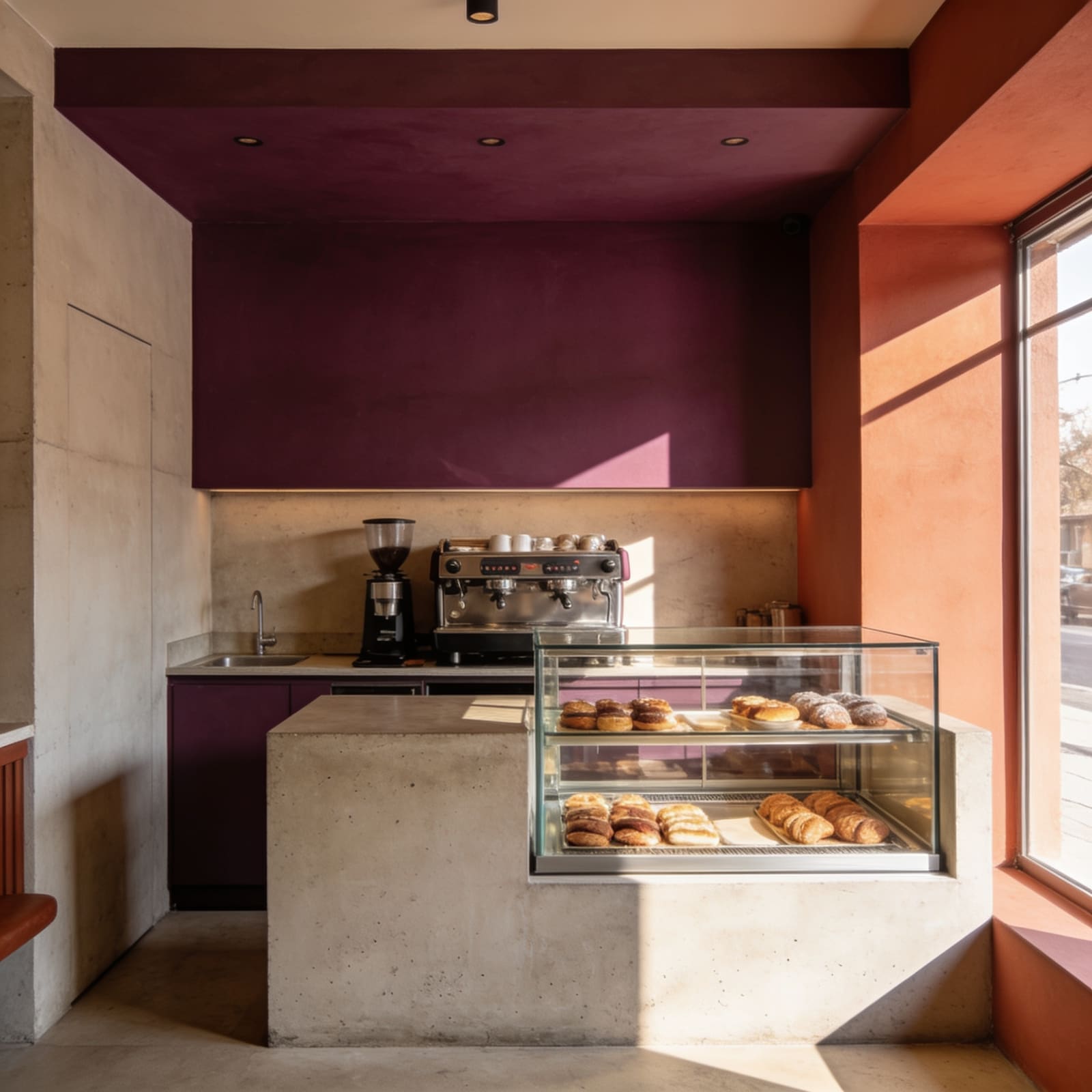 Interno della caffetteria Sulogonathe al mattino presto
